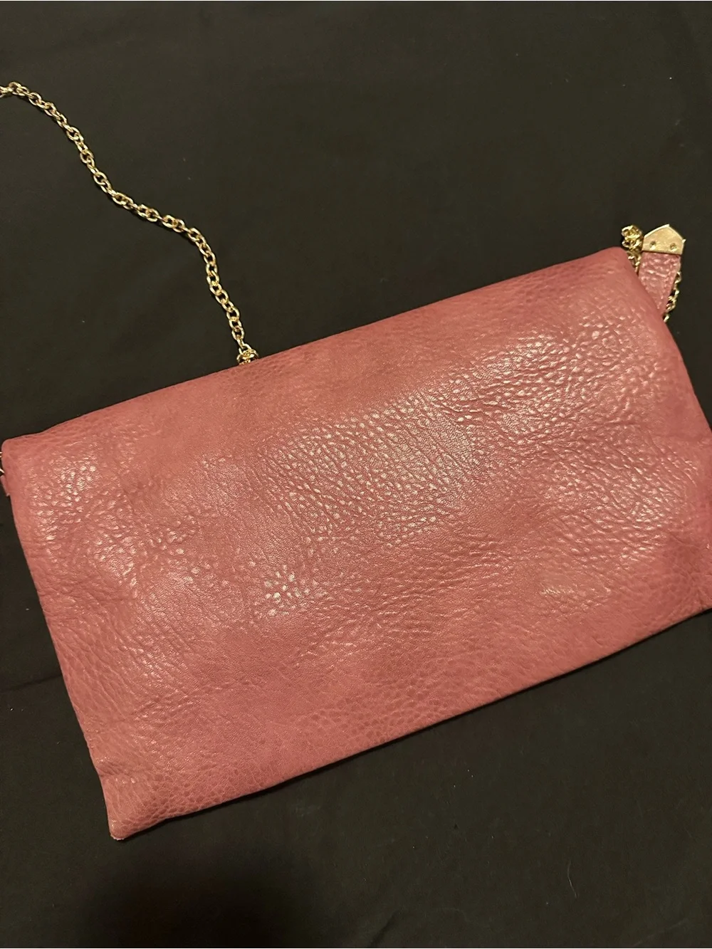 Women's Rose Pink Envelope Crossbody Bag with Gold Chain